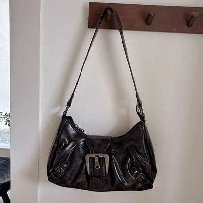 Buckled Faux Leather Shoulder Bag