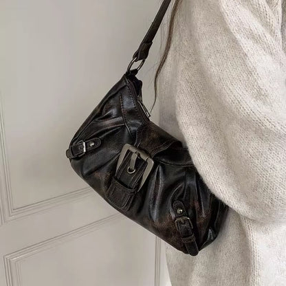 Buckled Faux Leather Shoulder Bag