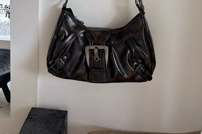 Buckled Faux Leather Shoulder Bag