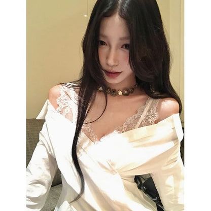 Sleeveless Lace Top and Long-Sleeve Wrap Top Combo