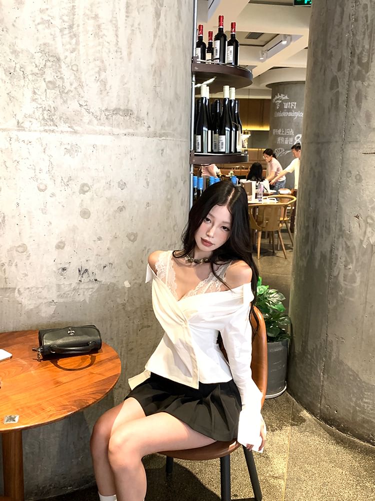 Sleeveless Lace Top and Long-Sleeve Wrap Top Combo