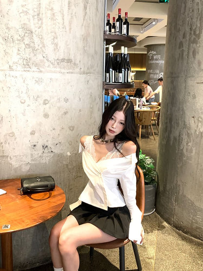 Sleeveless Lace Top and Long-Sleeve Wrap Top Combo