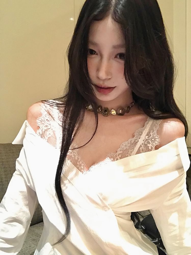 Sleeveless Lace Top and Long-Sleeve Wrap Top Combo