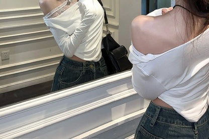 Off-Shoulder Slim-Fit Top with Lace Details