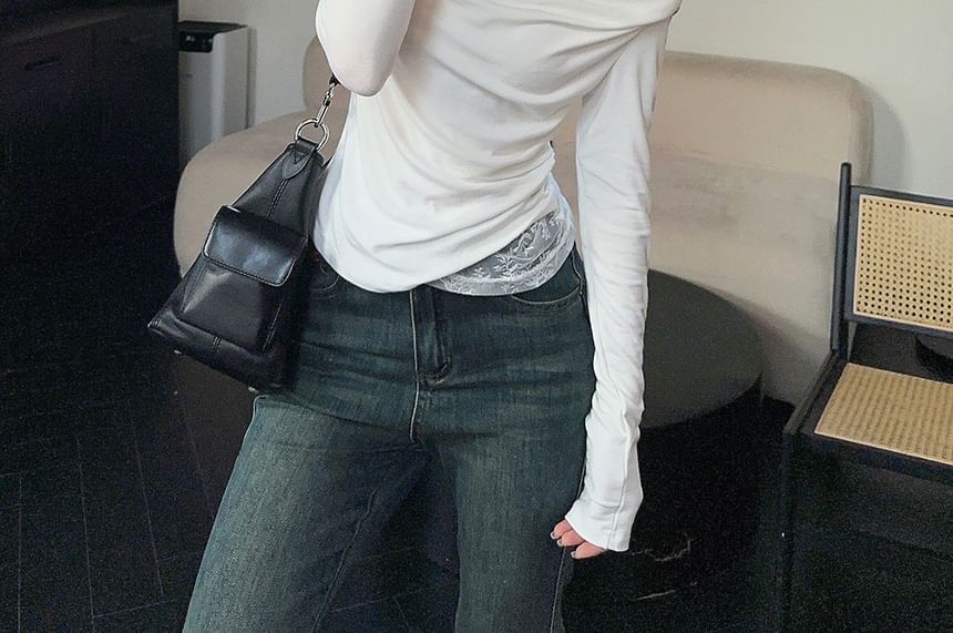 Off-Shoulder Slim-Fit Top with Lace Details