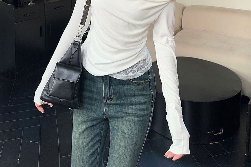 Off-Shoulder Slim-Fit Top with Lace Details