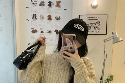 Crew Neck Plain Cable Knit Sweater