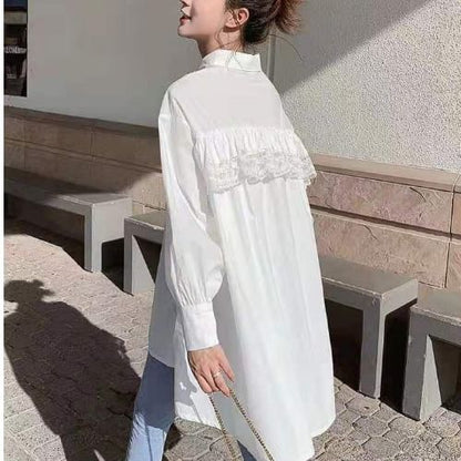 High-Low Lace Trim Tunic with Extended Sleeves