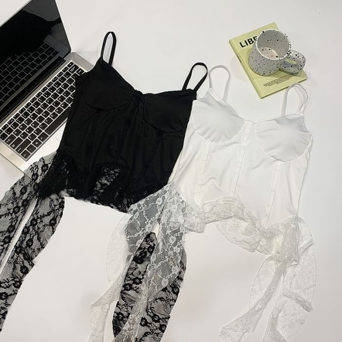 Slim Fit Crop Cami with V-Neck and Lace Panel