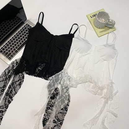 Slim Fit Crop Cami with V-Neck and Lace Panel
