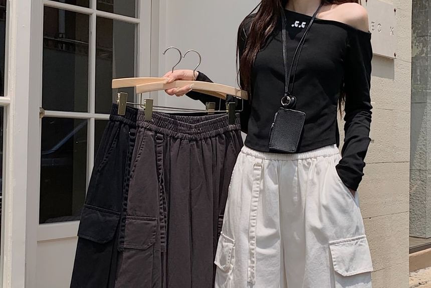 Elastic Waist Plain Baggy Cargo Pants