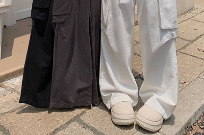 Elastic Waist Plain Baggy Cargo Pants