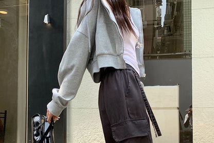 Elastic Waist Plain Baggy Cargo Pants