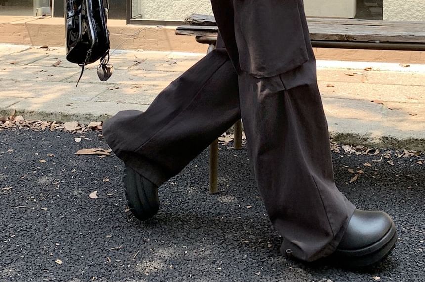 Elastic Waist Plain Baggy Cargo Pants