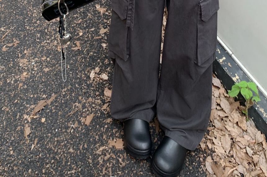 Elastic Waist Plain Baggy Cargo Pants