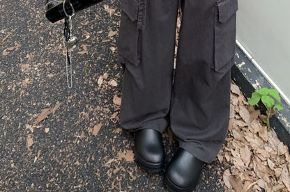 Elastic Waist Plain Baggy Cargo Pants