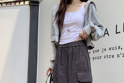 Elastic Waist Plain Baggy Cargo Pants