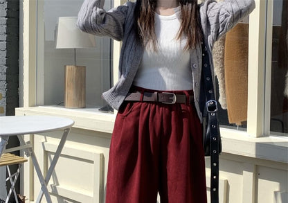 High Waist Plain Baggy Cargo Pants