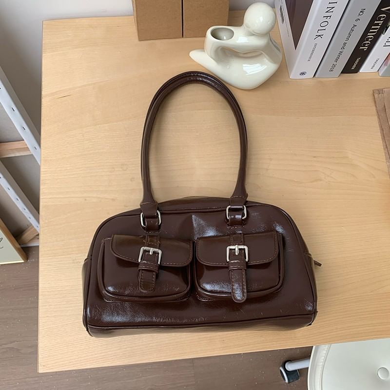 Multi-Pocket Faux Leather Shoulder Bag