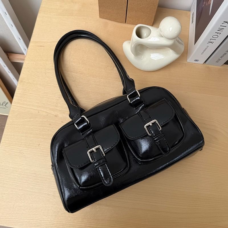 Multi-Pocket Faux Leather Shoulder Bag