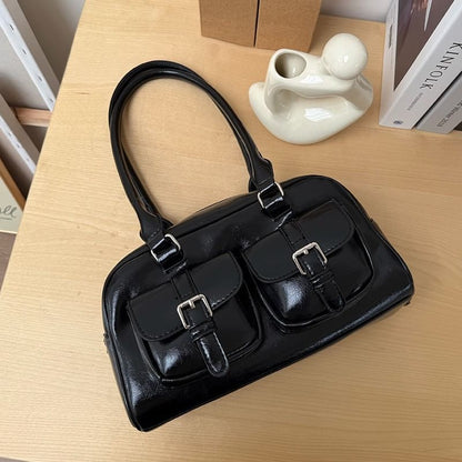 Multi-Pocket Faux Leather Shoulder Bag