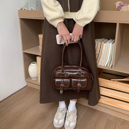 Multi-Pocket Faux Leather Shoulder Bag
