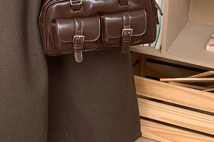 Multi-Pocket Faux Leather Shoulder Bag
