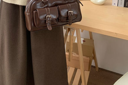 Multi-Pocket Faux Leather Shoulder Bag