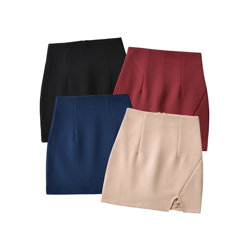 High-Rise Mini A-Line Skirt with Side Slit - Solid