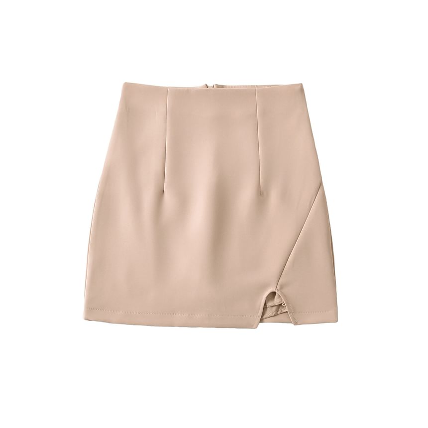 High-Rise Mini A-Line Skirt with Side Slit - Solid
