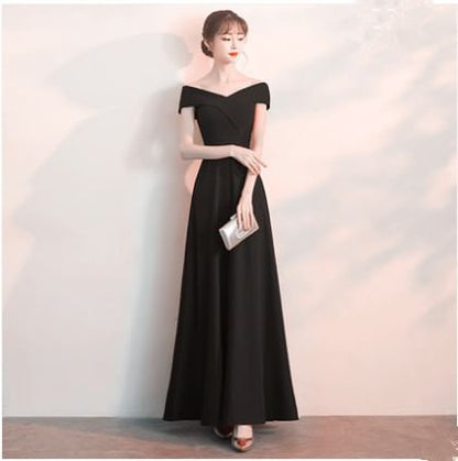 Evening Short Shoulder Off Gown Sleeve V-Neck Plain A-Line