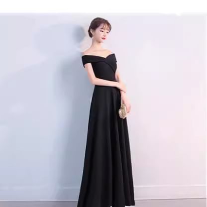 Evening Short Shoulder Off Gown Sleeve V-Neck Plain A-Line