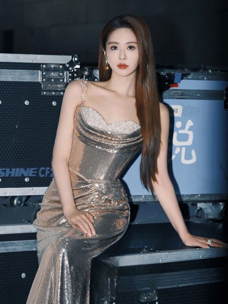 Sheath Evening Ruched Strap Panel Sequin Chain Gown