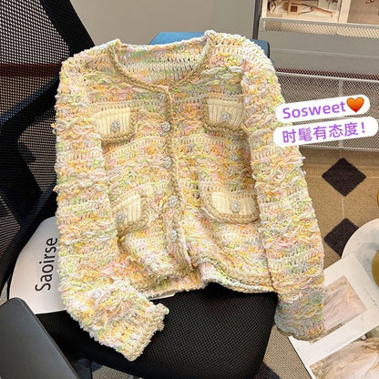 Melange Button-Up Crop Cardigan
