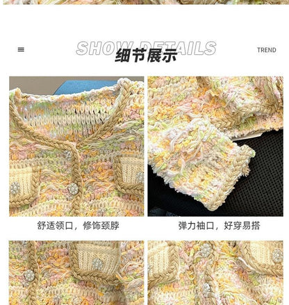 Melange Button-Up Crop Cardigan