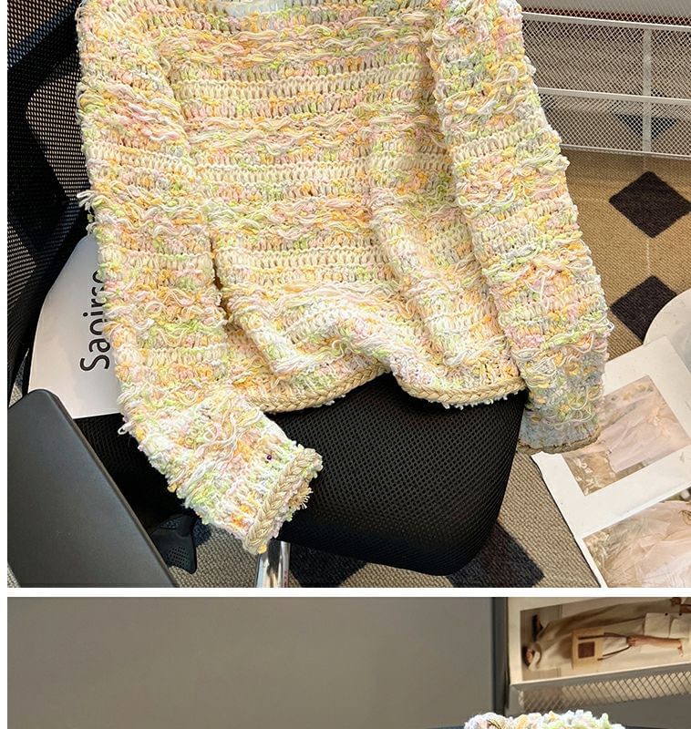 Melange Button-Up Crop Cardigan