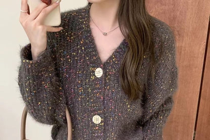 Crewneck Melange Button Cardigan