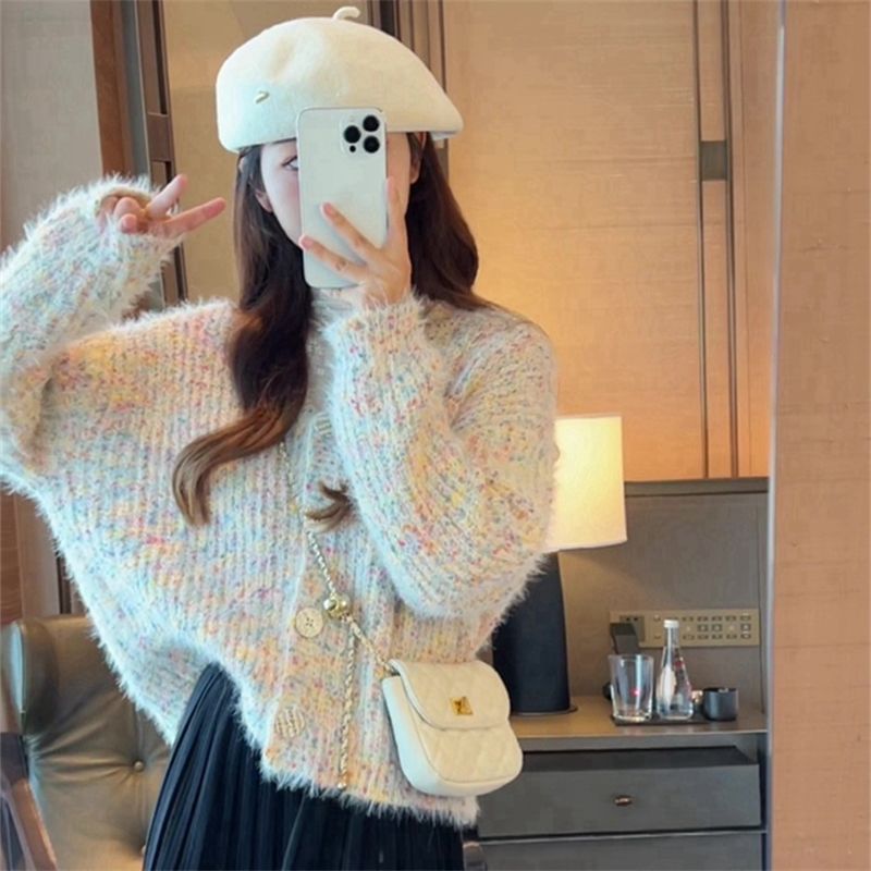 Crewneck Melange Button Cardigan