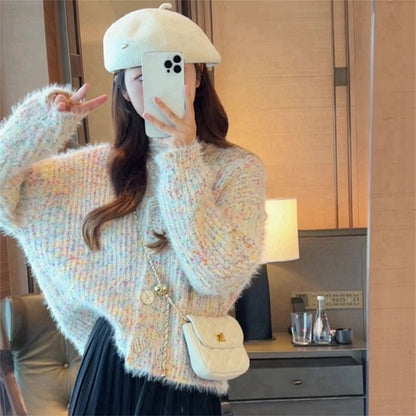 Crewneck Melange Button Cardigan