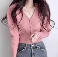 Crop V-Neck Plain Cardigan