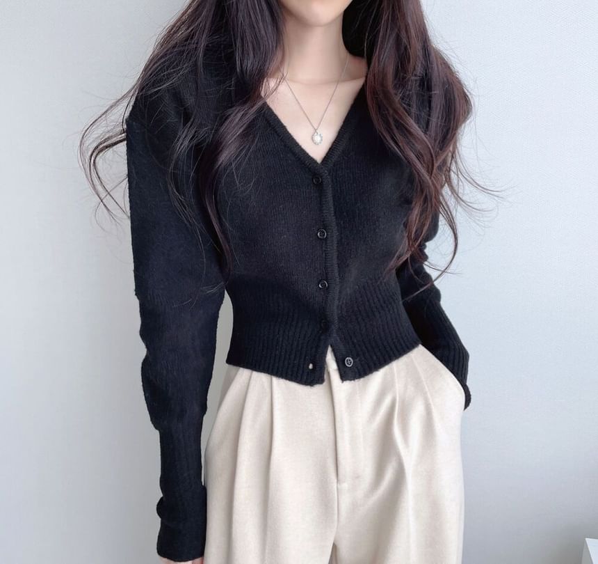 Crop V-Neck Plain Cardigan