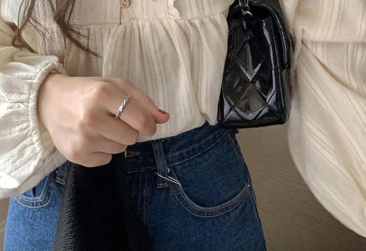 Long-Sleeve Lace Trim Blouse