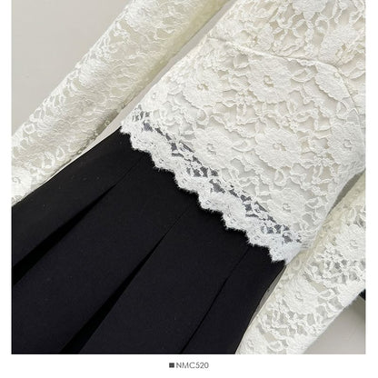 Fleece Lined V-Neck Lace Crop Top