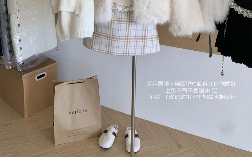 Round Neck Beaded Fluffy Jacket