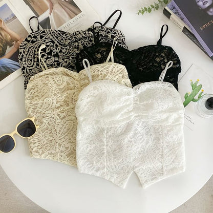 Ruched Lace Crop Camisole with Padding