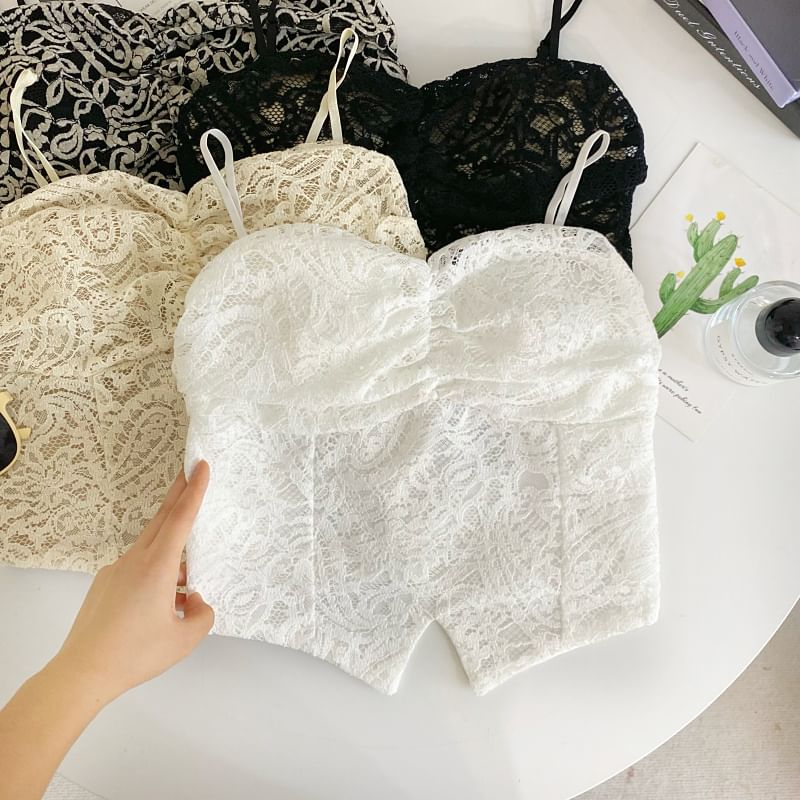 Ruched Lace Crop Camisole with Padding