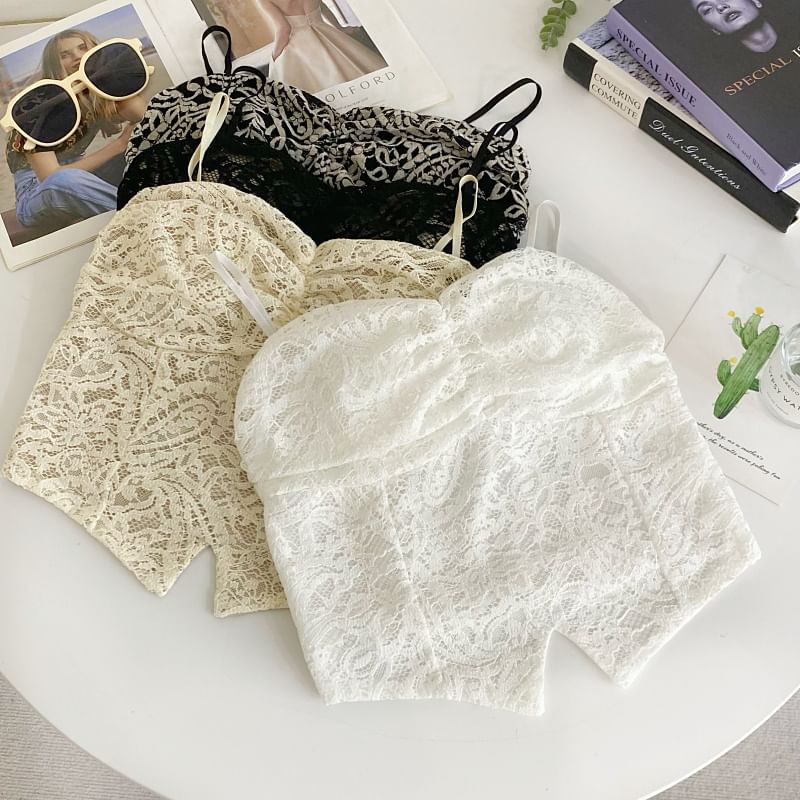 Ruched Lace Crop Camisole with Padding