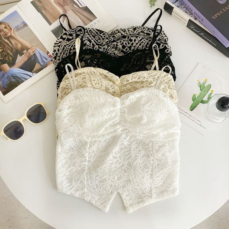 Ruched Lace Crop Camisole with Padding