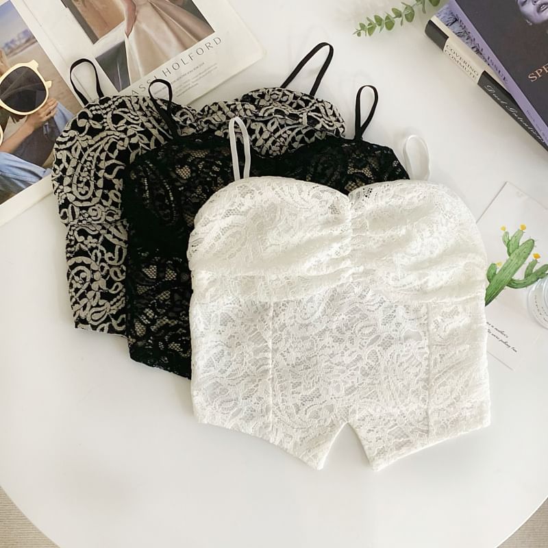 Ruched Lace Crop Camisole with Padding