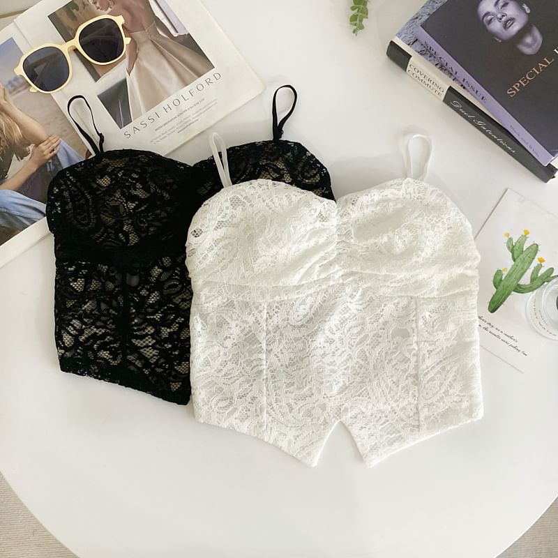 Ruched Lace Crop Camisole with Padding